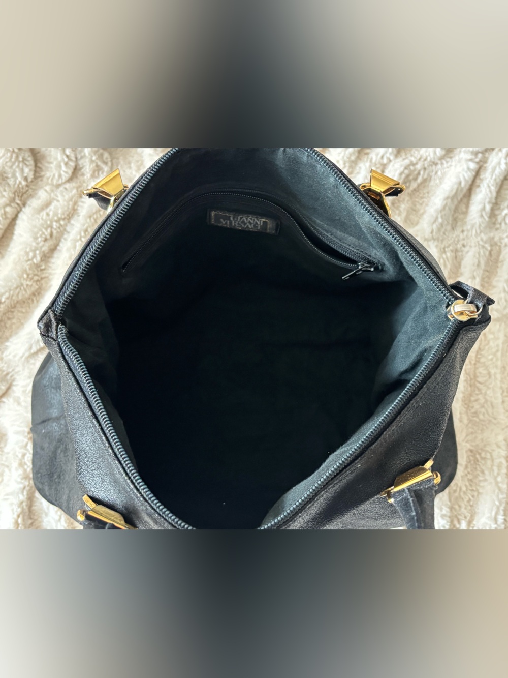 Gianni Versace VTG Black Leather Shoulder Bag w/Medusa Accents, *READ BELOW!* - Picture 10 of 14